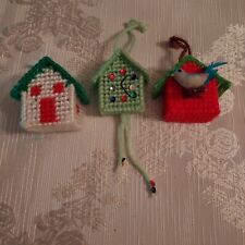 Vintage Handmade Needlepoint Cross Stitch Christmas Ornaments House Clock picture