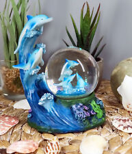 Nautical Marine Dolphin Family Rising With Waves Snow Water Globe Figurine Decor picture