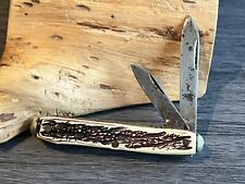Vintage Colonial Prov RI USA 2-Bkade Equal End Jack Folding Pocket Knife Brown picture
