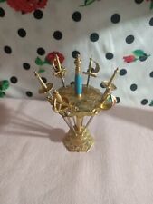 A Vintage Toledo Spain Set of 6 Brass Miniature Swords Cocktail Picks On Stand.  picture