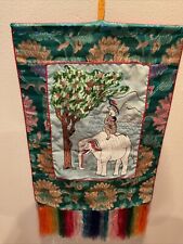Vintage tapestry wall hanging from India Embroidered Elephant Monkey Bird 29” picture