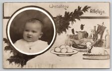 RPPC Wesotego Alleluja Polish Easter Baby Portrait Eggs Lamb Postcard T21 picture
