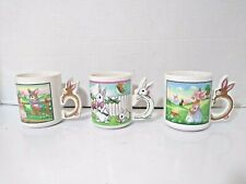 Vtg Set of 3 Bunny Peter Rabbit Garden Ceramic Coffee Mug Cup with Rabbit Handle picture