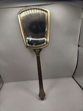 STUNNING Vintage Art Deco Enamel Painted Large Hand Mirror picture