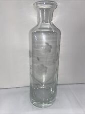 Vintage Clear Etched Glass Floral Decanter No Stopper 11 Inch-E picture