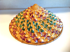 Vintage Authentic Handmade Multicolor Asian Conical Straw Hat picture