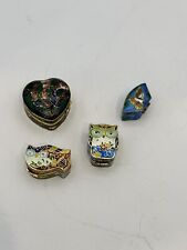 Cloisonné Pill Box Assortment Of Four Brass Enamel Owls Butterfly And Florals picture