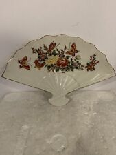 Vntg Hand Fan Style Trinket/Candy Dish Floral & Butterfly Gold Trim Porcelain picture