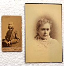 Cabinet Card CDV Photos Lot Of 2 Young Woman & Gentleman Top Hat Sideburns picture