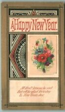 1880s-90s A Happy New Year Red and Blue Flowers Trade Card picture