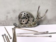 Antique Hand Forged Silver Snail Escargot Picks/Toothpick Holder | Complete picture