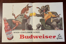 BUDWEISER Poster vtg When Gentlemen Agree ~Democrat Donkey ~Republican Elephant picture