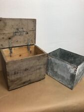 Antique wooden HOOD milk crate with lid, original hinges/ steel insert primitive picture
