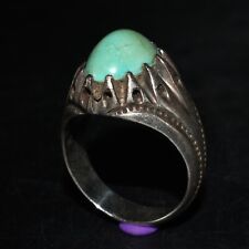 Vintage Old Near Eastern Natural Turquoise Stone Silver Ring Ca. 19th Century picture
