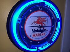 Mobil Marine Pegasus Oil Gas Station Garage Mechanic Neon Wall Clock Sign picture