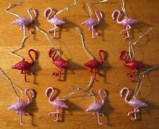 12 Mini Glitter Sparkle Pink Flamingo Beach Christmas Tree Ornaments Home Decor picture