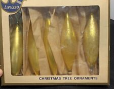 Vintage Lanissa Shiny Brite Golden Yellow Tear Drop Ornaments West Germany Set 5 picture
