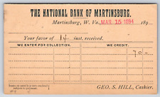 c1894 National Bank of Martinsburg WV West Virginia Statement Postal Card 0315 picture
