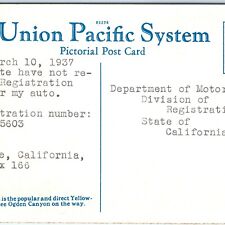 1937 California DMV License Registration Reminder Postcard US Government CA A90 picture