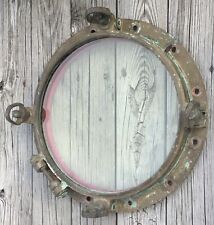 OLD VTG ANTIQUE NAUTICAL SOLID BRASS PORT HOLE SHIP CIRCLE GLASS BOAT WINDOW 20” picture