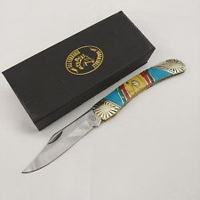 Frost Cutlery Lockback Pocket Knife Red & Turquoise Folding Stainless  picture