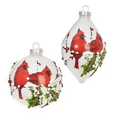 Raz Imports Countryside Christmas Red Cardinal Iced Glass Ornaments Set of 2 picture
