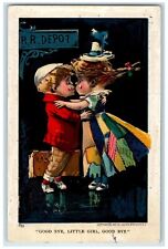 1908 RR Depot Good Bye Little Girl Sweetheart South Saint Joseph MO Postcard picture