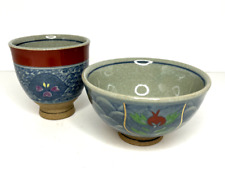 Arita Ware Kiyohide Japanese soup/rice bowl and teacup set, blue floral picture