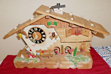 RARE ANTIQUE GERMAN WIND UP MUSICAL CARVED WOOD WEATHER CHALET MANTEL DESK CLOCK picture