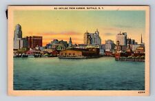 Buffalo NY-New York, Skyline From Harbor, Antique, Vintage Souvenir Postcard picture