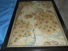 Antique Needlework PEACOCK Picture Framed Exquisite Early Peacock Sampler picture