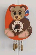 Vintage Bear Moving Eye German Key Wind Pendulette Mini Wall Clock w/ Key picture