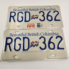 Beautiful British Columbia License Plate Matching Pair Expo RGD 362 Expired 1986 picture