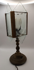 Vintage Antique Brass Etched Panel Glass Desk Table Lamp Light picture