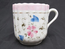 Antique Porcelain Mustache Cup Mug Hand Painted Flowers Pink Fluted Gold picture