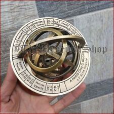 Antique Armillary Brass Desktop Globe Sphere Wooden Base Vintage Astrolabe Gift picture