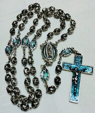 Virgin Mary Silver Tone Rosary Blue Enamel Our Father Beads RARE RARE RARE  picture