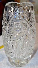 Antique AMERICAN BRILLIANT CUT GLASS VASE Heavy Large SHARP Saw Tooth  9