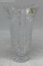 Lead Clear Crystal With Fan And Snowflakes Cut Flower Vase Made In Poland picture