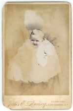 CIRCA 1880'S CABINET CARD Adorable Baby White Dress Lecocq Port Chester, NY picture