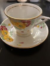 Vintage Phoenix Bone China England Hand Painted Yellow Floral Tea Cup & Saucer  picture