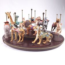 1988 Franklin Mint Set Of 12 Carousel Animal Figurines w/ Wood Wall Display  picture