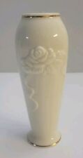 Lenox Ivory Embossed Rose Porcelain Vase with Gold Trim 5.5