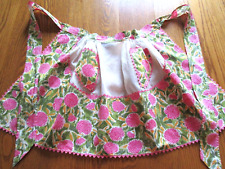 Vintage Pink Floral Half Apron Sheer/Cotton Rick Rack Trim Two Pockets Nice picture