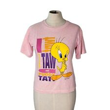 Vintage 90s T Shirt Size 14 Tweety Bird 1993 I Twat I Taw A Puddy Tat Pink picture
