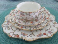 ROYAL STAFFORD 3 PIECE TEACUP & SAUCER BUTTERFLY & FLORAL W/ SWEETS PLATE EXC picture