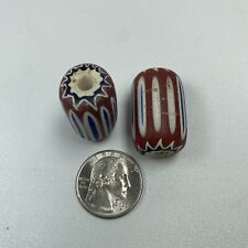 PAIR of Antique African Chevron Trade Bead 6 Layer Italian 1800s picture