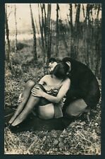 French 1925 RISQUE Couple Posed OUTDOORS Ostra Studio LEGS Stockings HIGH HEELS picture