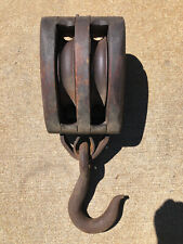 Large Vintage Boston & Lockport Block Co USA - 2 Wheel Barn Nautical Pulley picture