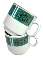 Vintage Ceramic Espresso Demitasse Tea Cups Mugs Set Of 2 Green Made in China picture
